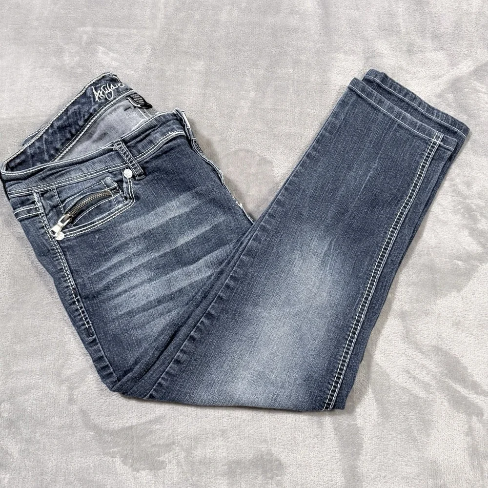 Ariya Whitney Crop Capri Jeans 13/14 Thick Stitch Blue Denim 31164R Y2K